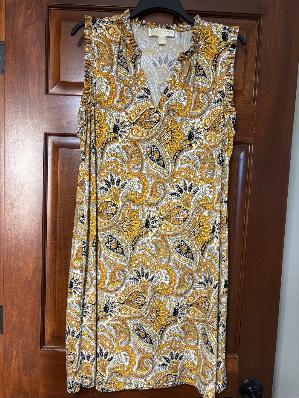 Michael Kors Yellow, Black & White Sleeveless Dress. XL